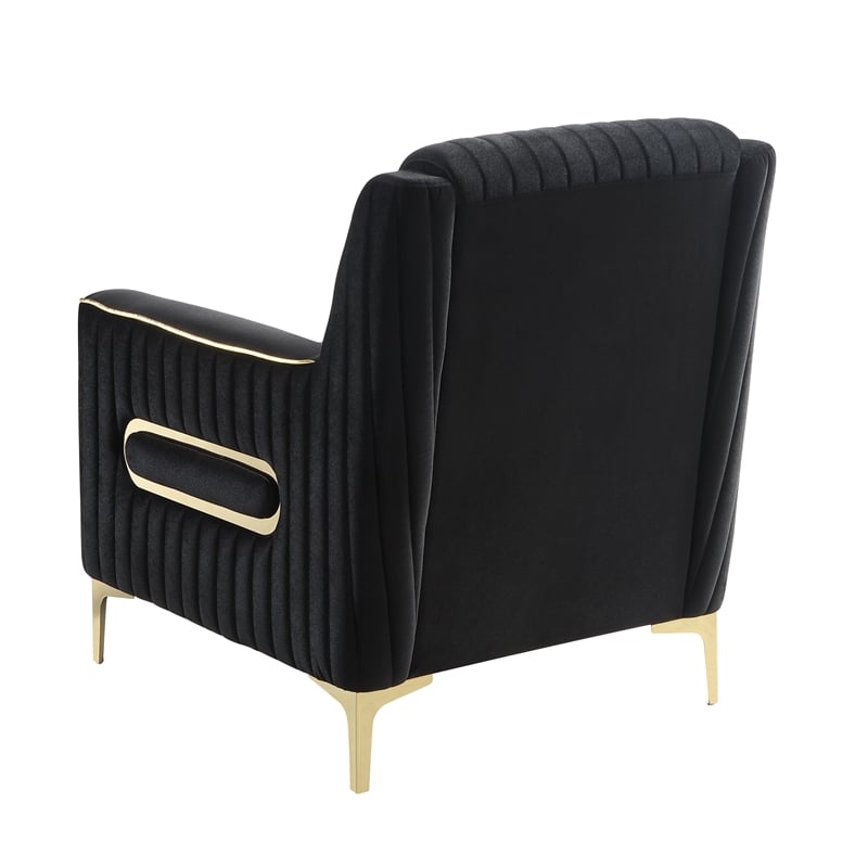 Ruby Modern Upholstered Accent Chair in Black with Gold Stainless Steel Legs
