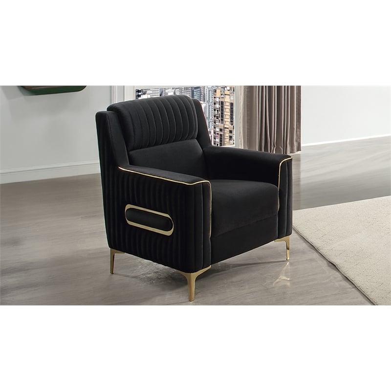Ruby Modern Upholstered Accent Chair in Black with Gold Stainless Steel Legs
