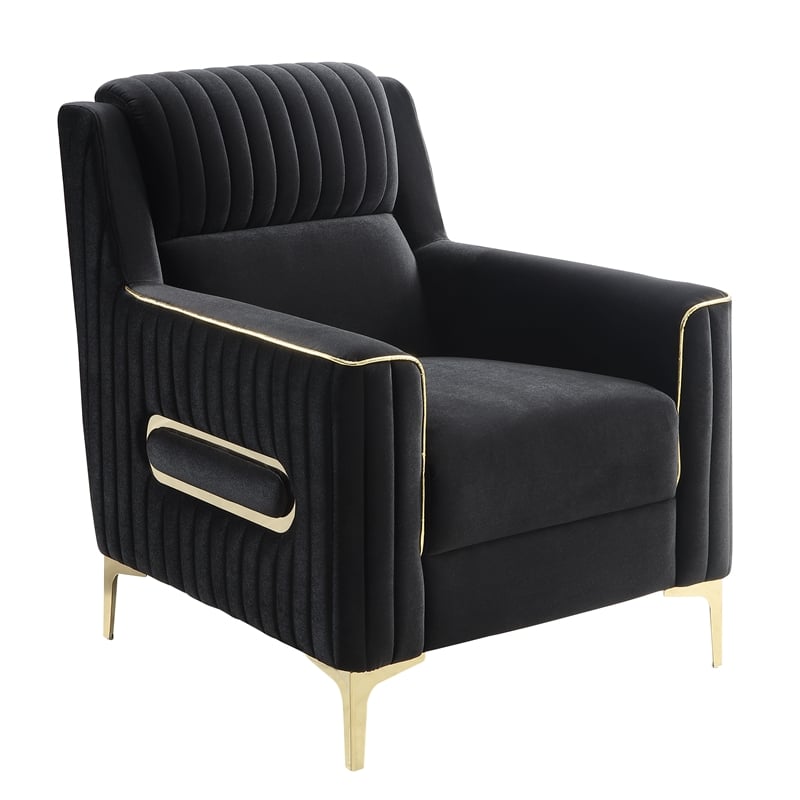 Ruby Modern Upholstered Accent Chair in Black with Gold Stainless Steel Legs