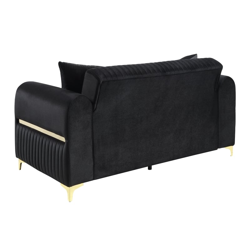 Ruby Modern Upholstered Loveseat in Black with Gold Stainless Steel Legs