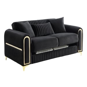 Ruby Modern Upholstered Loveseat in Black with Gold Stainless Steel Legs