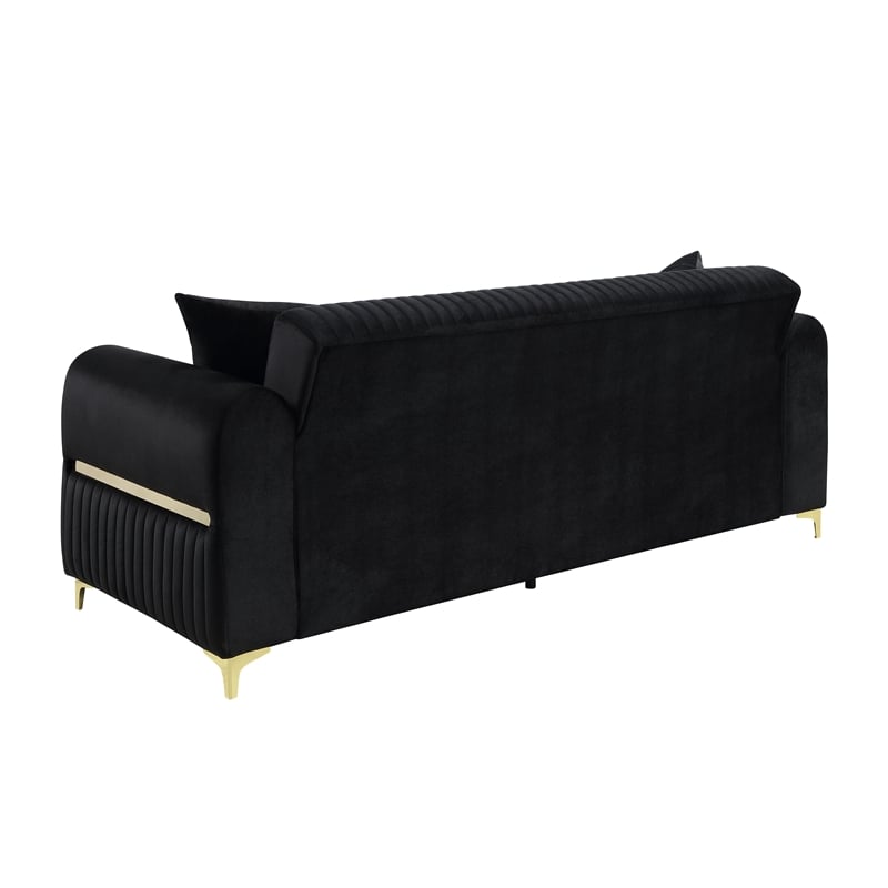 Ruby Modern Upholstered 3-Seat Sofa in Black with Gold Stainless Steel Legs