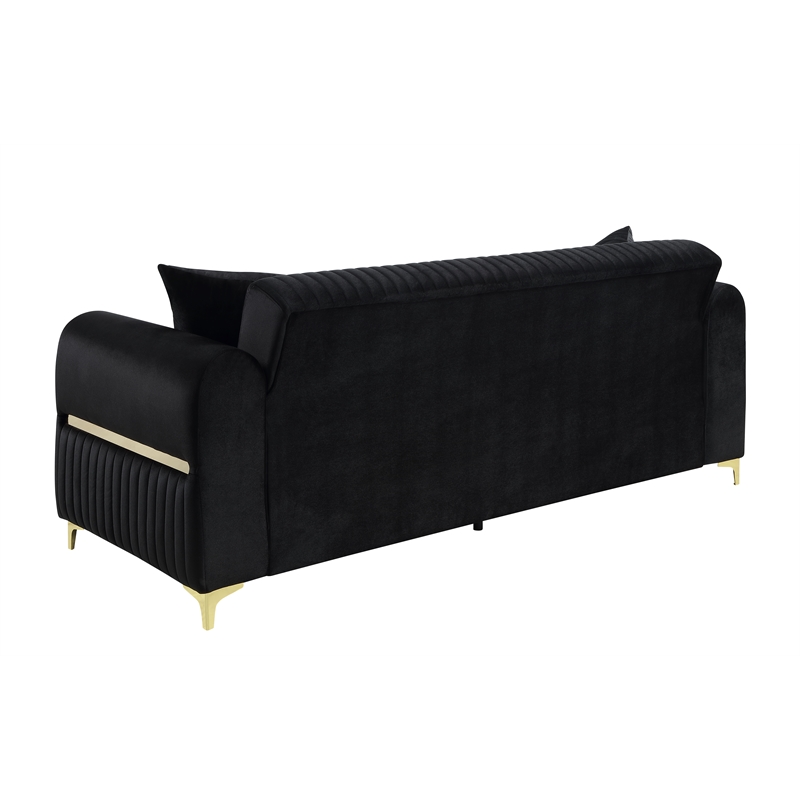 Ruby 2Pc Modern Upholstered Sofa and Loveseat Set in Black