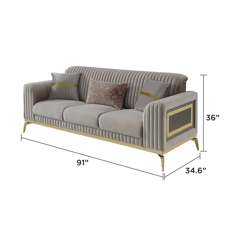 Antigua Contemporary Upholstery Sofa Made with wood and metal legs in Taupe
