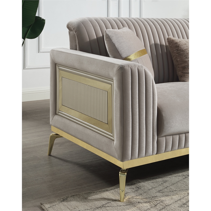 Antigua Contemporary Upholstery Sofa Made with wood and metal legs in Taupe