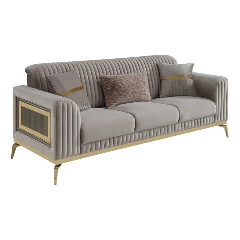 Antigua Contemporary Upholstery Sofa Made with wood and metal legs in Taupe