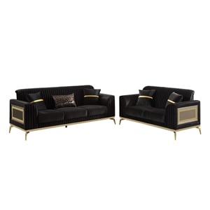Antigua Contemporary Style Upholstery 2PC Livingroom Set Made with Wood in Black