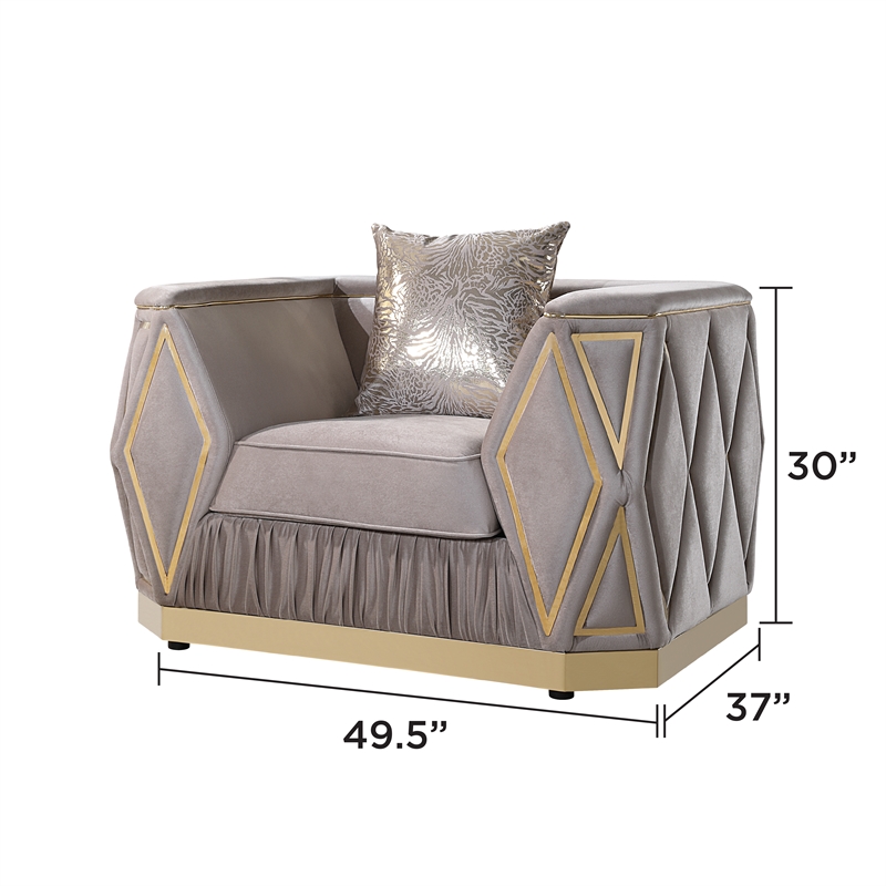 Cavalli Upholstery Diamond Pattern Chair Made with Wood in Gold accent and Taupe