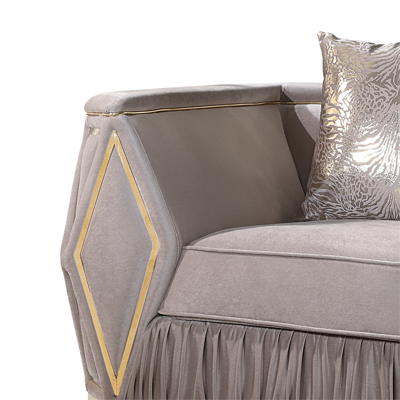 Cavalli Upholstery Diamond Pattern Chair Made with Wood in Gold accent and Taupe