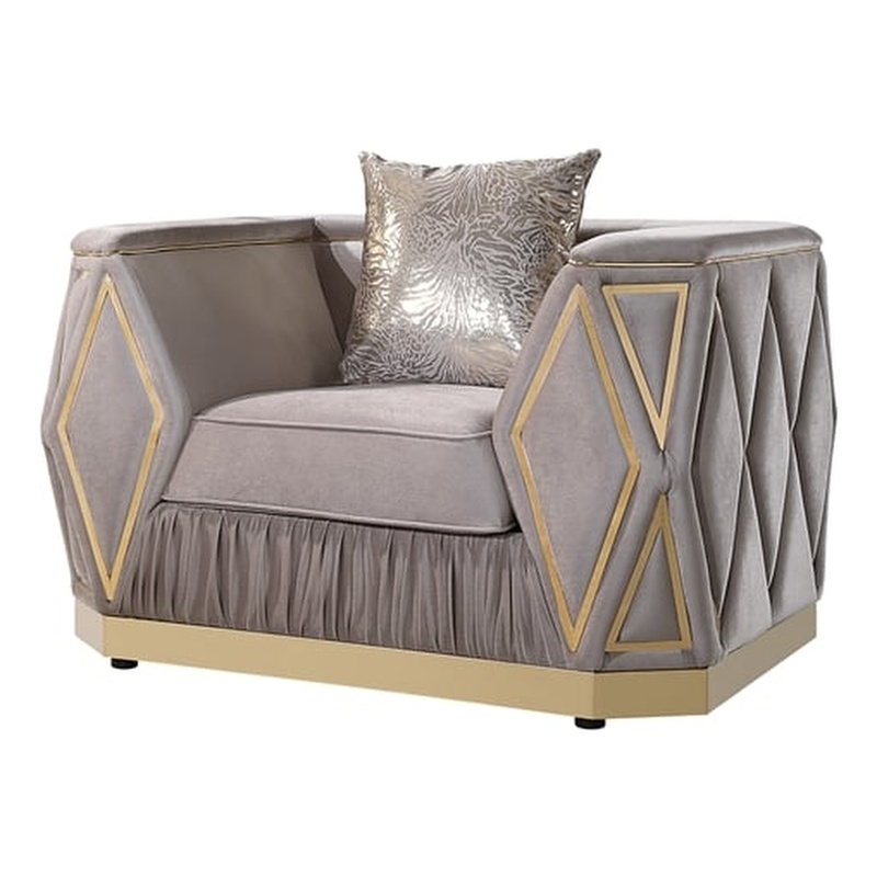 Cavalli Upholstery Diamond Pattern Chair Made with Wood in Gold accent and Taupe