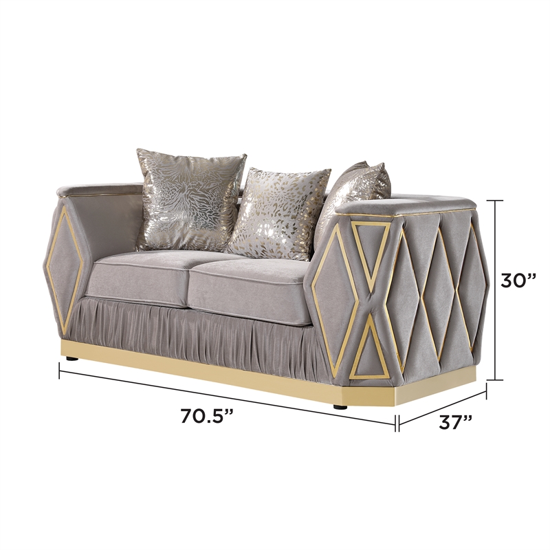 Cavalli Upholstery Diamond Pattern Loveseat Made with Wood in Taupe