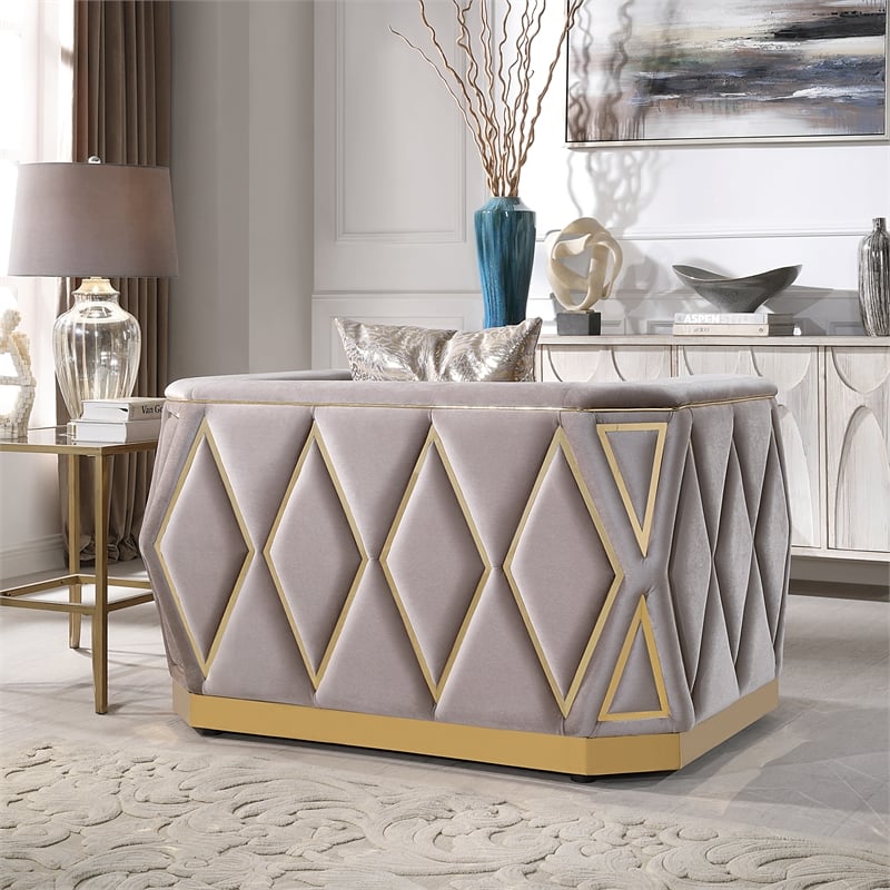 Cavalli Upholstery Diamond Pattern Loveseat Made with Wood in Taupe