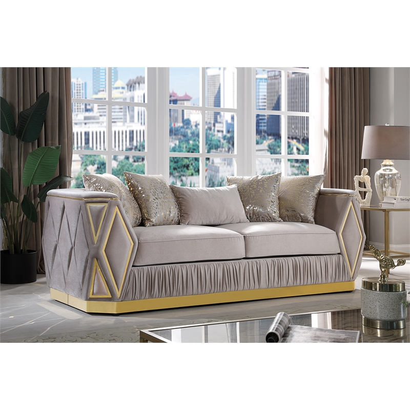 Cavalli Upholstery Diamond Pattern Sofa Made with Wood in Gold accent and Taupe