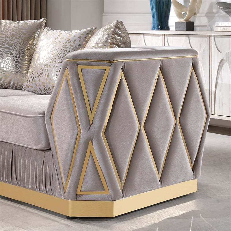 Cavalli Upholstery Diamond Pattern Sofa Made with Wood in Gold accent and Taupe
