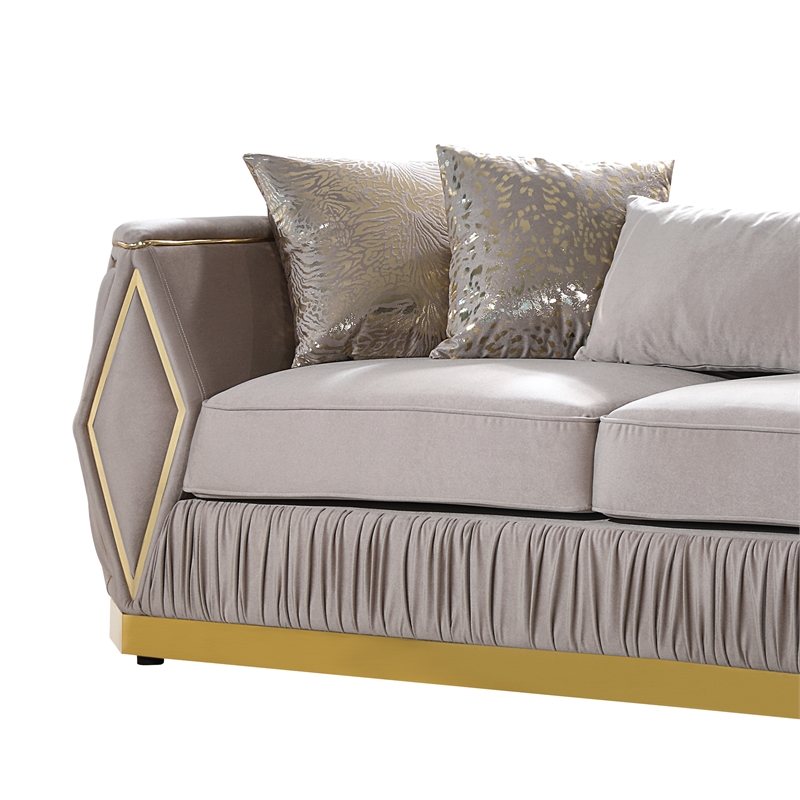 Cavalli Upholstery Diamond Pattern Sofa Made with Wood in Gold accent and Taupe