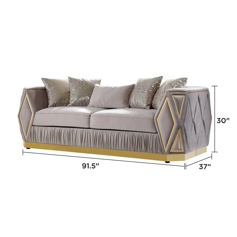 Cavalli Upholstery Diamond Pattern Sofa Made with Wood in Gold accent and Taupe