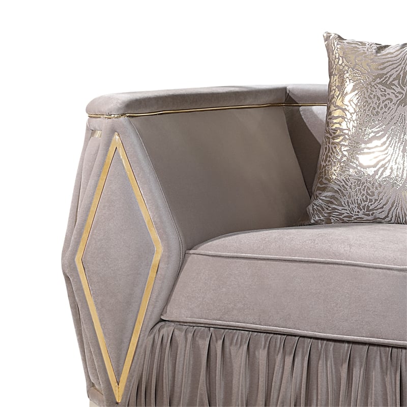Cavalli Upholstery Diamond Pattern Sofa Made with Wood in Gold accent and Taupe
