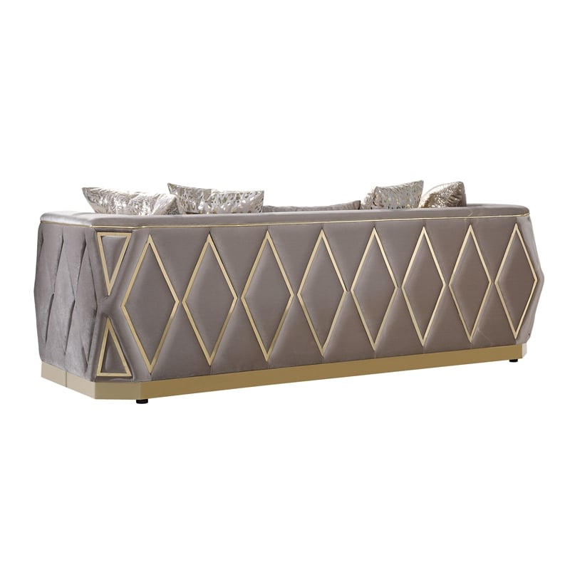Cavalli Upholstery Diamond Pattern Sofa Made with Wood in Gold accent and Taupe