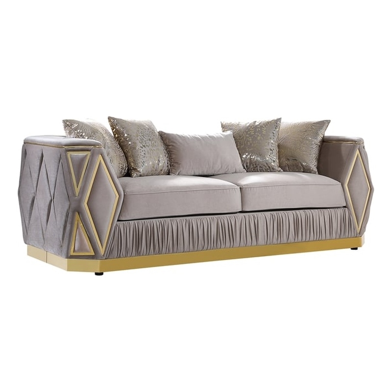Cavalli Upholstery Diamond Pattern Sofa Made with Wood in Gold accent and Taupe
