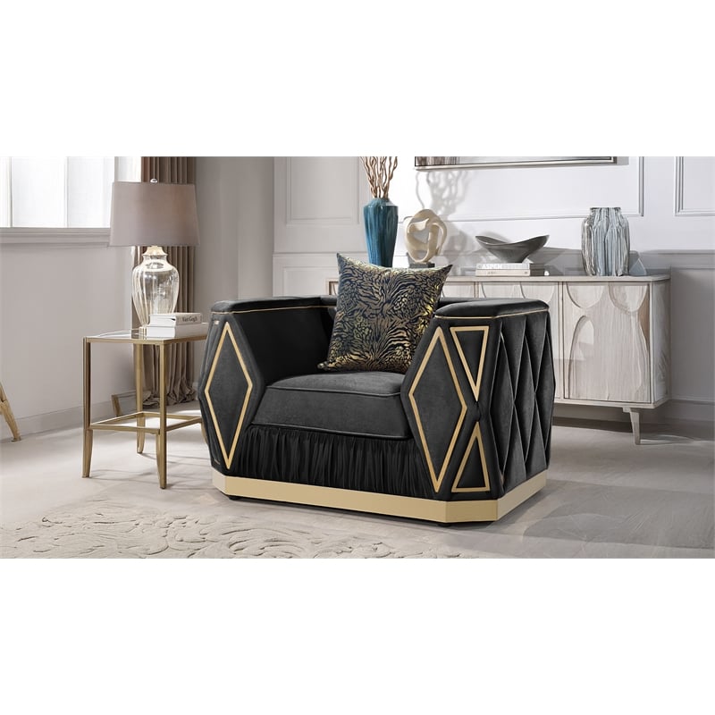 Cavalli Upholstery Diamond Pattern Chair Made with Wood in Gold accent and Black