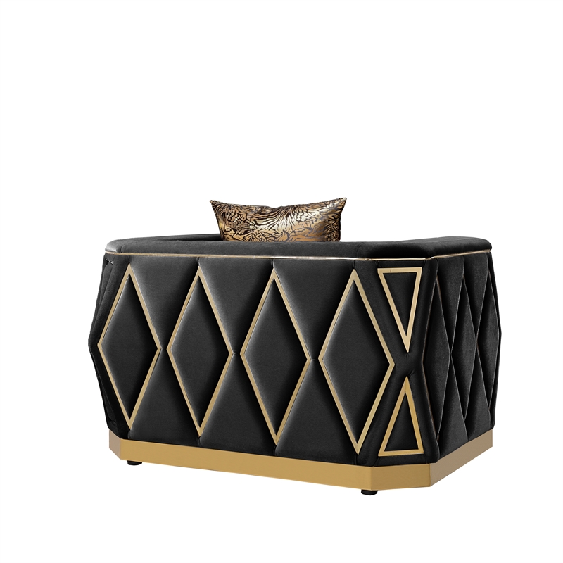 Cavalli Upholstery Diamond Pattern Chair Made with Wood in Gold accent and Black