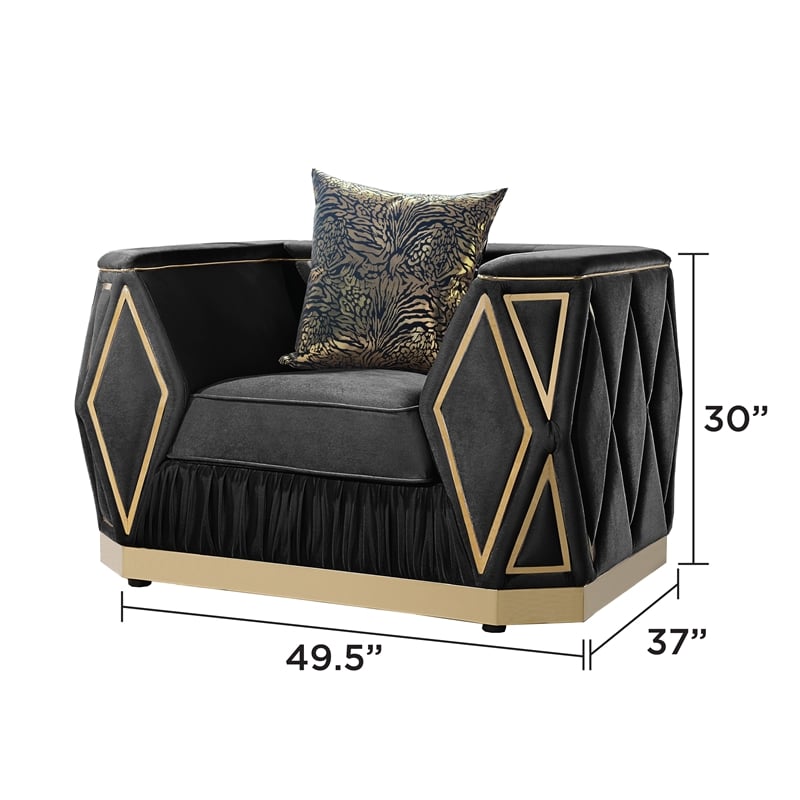 Cavalli Upholstery Diamond Pattern Chair Made with Wood in Gold accent and Black