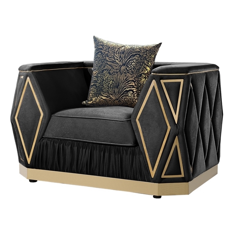 Cavalli Upholstery Diamond Pattern Chair Made with Wood in Gold accent and Black
