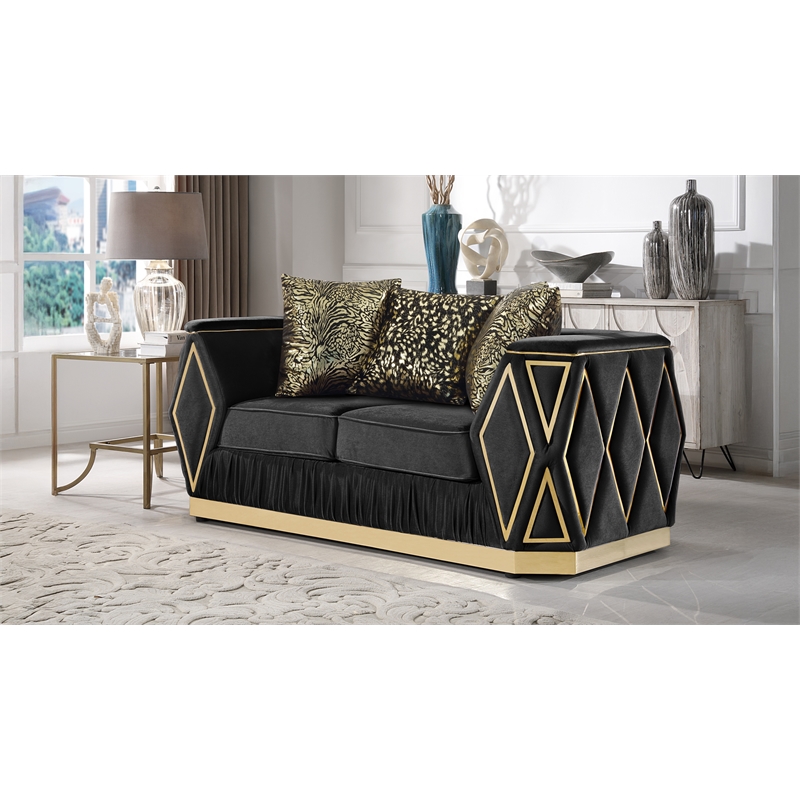 Cavalli Upholstery Diamond Pattern Loveseat Made with Wood in Black