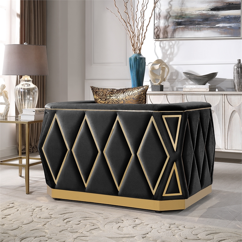 Cavalli Upholstery Diamond Pattern Loveseat Made with Wood in Black