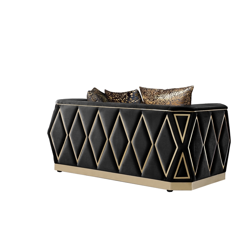 Cavalli Upholstery Diamond Pattern Loveseat Made with Wood in Black