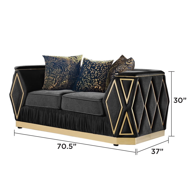 Cavalli Upholstery Diamond Pattern Loveseat Made with Wood in Black