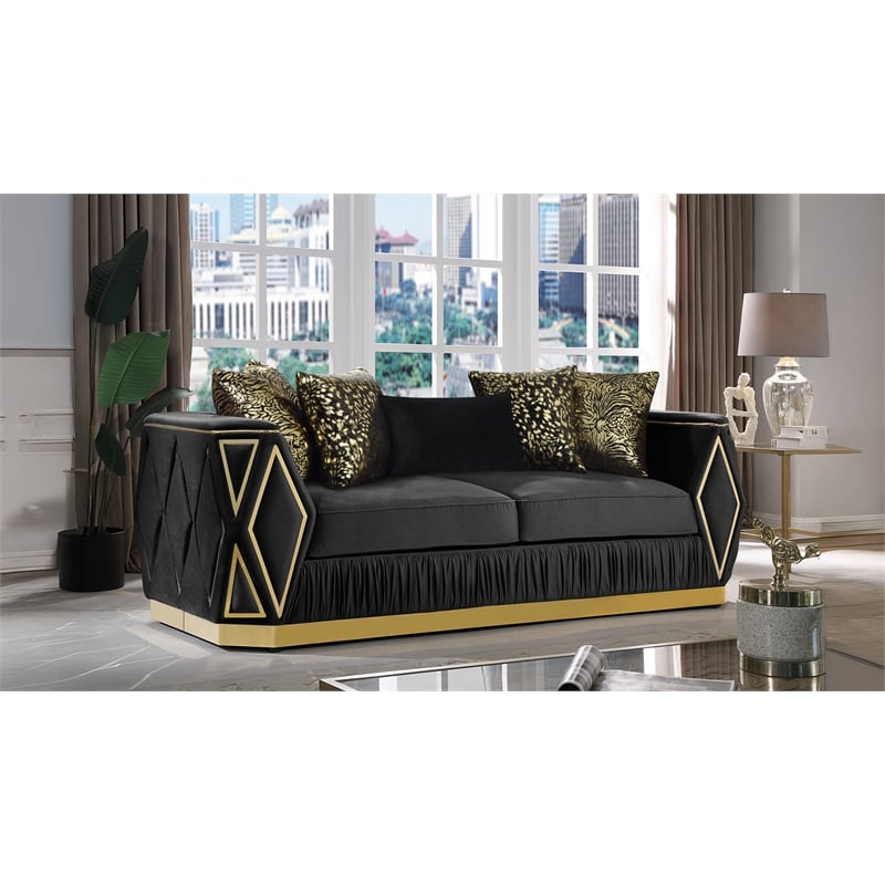 Cavalli Upholstery Diamond Pattern Sofa Made with Wood in Gold accent and Black