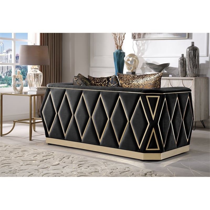 Cavalli Upholstery Diamond Pattern Sofa Made with Wood in Gold accent and Black