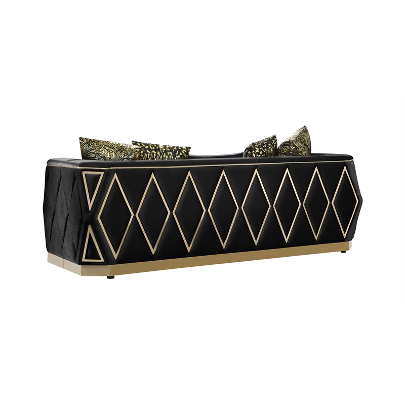 Cavalli Upholstery Diamond Pattern Sofa Made with Wood in Gold accent and Black