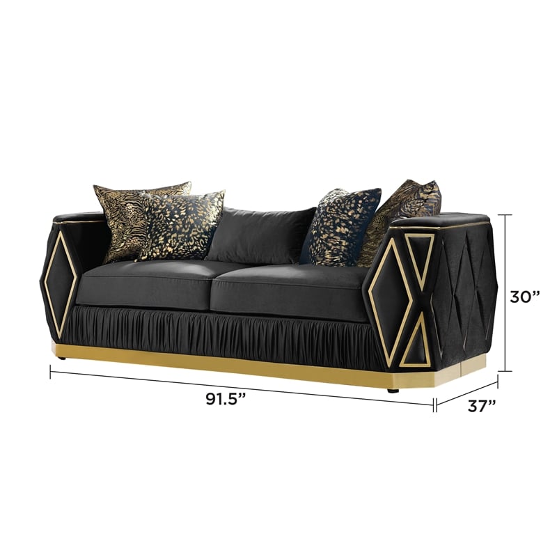 Cavalli Upholstery Diamond Pattern Sofa Made with Wood in Gold accent and Black