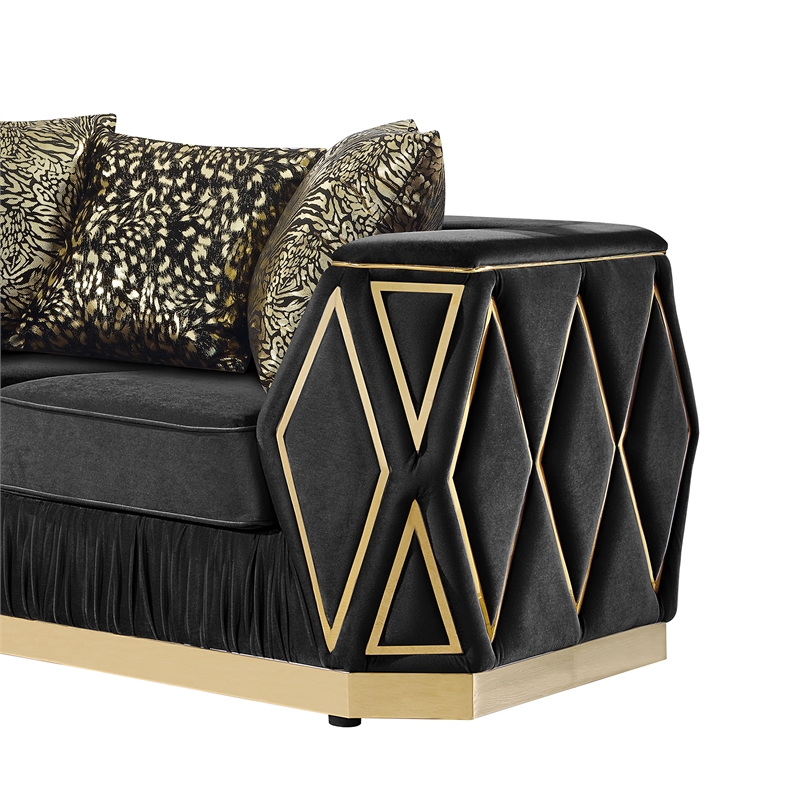 Cavalli Upholstery Diamond Pattern Sofa Made with Wood in Gold accent and Black