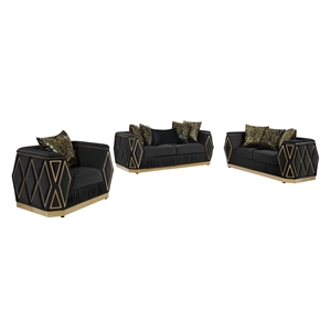 Cavalli Upholstery 3PC Livingroom Set Made with Wood in Gold accent and Black