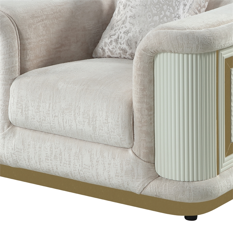 Bona Chair designed with rich Cream fabric with gold accented framing