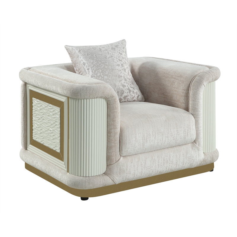 Bona Chair designed with rich Cream fabric with gold accented framing