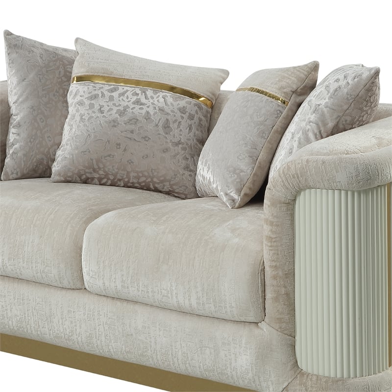 Bona Sofa designed with rich Cream fabric with gold accented framing