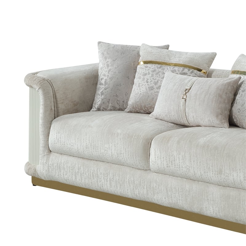 Bona Sofa designed with rich Cream fabric with gold accented framing