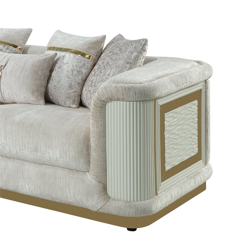 Bona Sofa designed with rich Cream fabric with gold accented framing