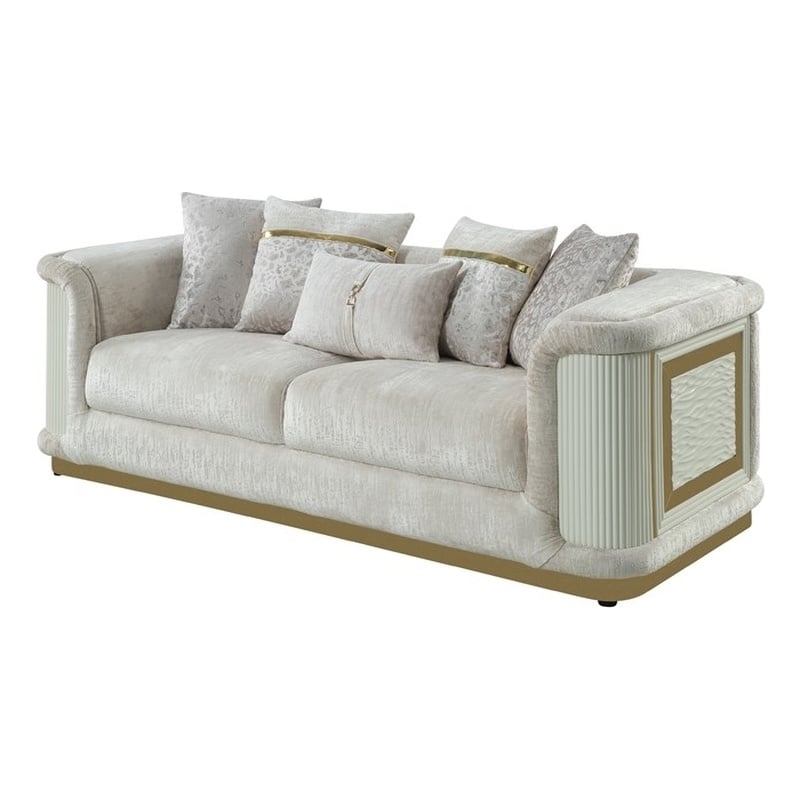 Bona Sofa designed with rich Cream fabric with gold accented framing