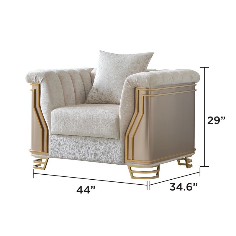 Chateau Modern Accent Chair with Gold Stainless Steel Legs in Cream