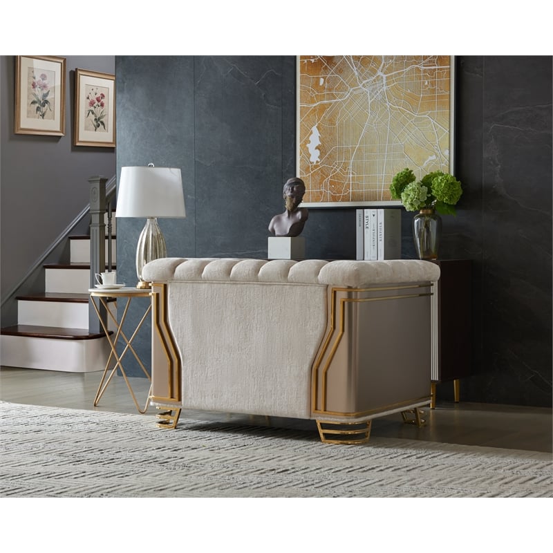 Chateau Modern Loveseat with Gold Stainless Steel Legs in Cream