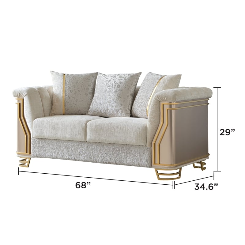Chateau Modern Loveseat with Gold Stainless Steel Legs in Cream