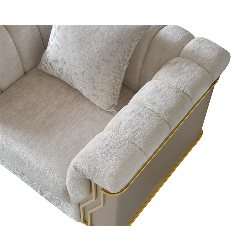 Chateau 3Pc Luxury Living Room Set with Gold Stainless Steel Legs in Cream