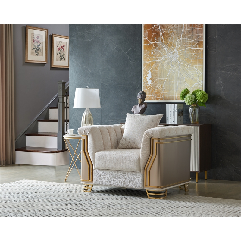 Chateau 3Pc Luxury Living Room Set with Gold Stainless Steel Legs in Cream