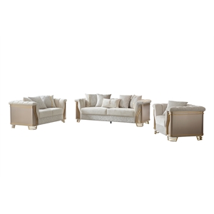 Chateau 3Pc Luxury Living Room Set with Gold Stainless Steel Legs in Cream