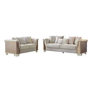 Chateau 2Pc Luxury Living Room Set with Gold Stainless Steel Legs in Cream